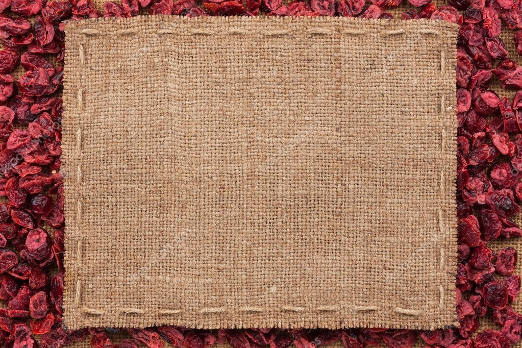 Frame Made Of Burlap With The Line Lies On Cranberry Stock Photo Frame Made Of Burlap With The Line Lies On Cranberry Stock Photo