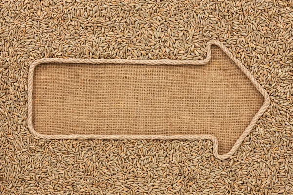 Ukazatel, vyrobené z lana s zrno žita na žíně — Stock fotografie
