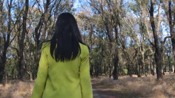 Menina fina bonita no casaco com cabelo longo — Vídeo de Stock