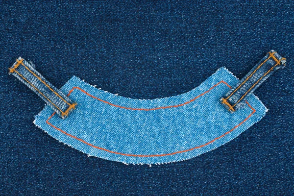 Kék denim farmer címke címke feküdt sötét farmer. — Stock Fotó