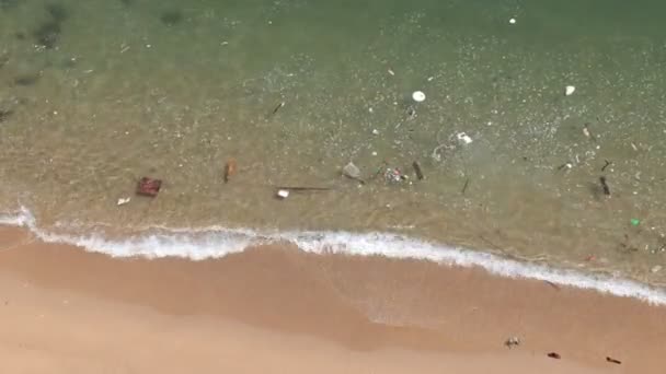 Originally Beautiful Beach Polluted Lot Floating Garbage — Stock Video