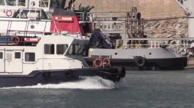 Güneşli bir öğleden sonra limanda dans eden görkemli römorkörler sakin sularda güç ve çevikliklerini sergilerler.