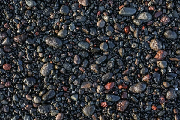 Zwarte Natte Zee Stenen Het Strand Bovenaanzicht Kan Worden Gebruikt — Stockfoto