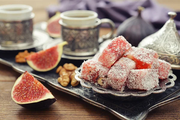 Turkish delight with coffee — Stock Photo, Image