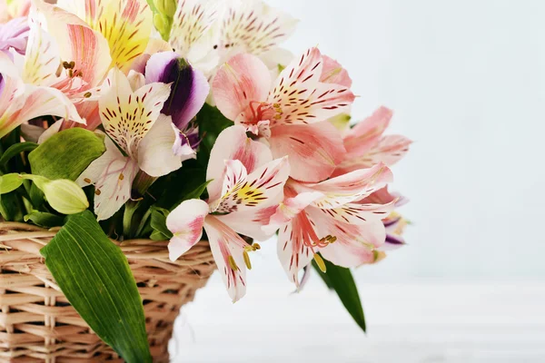 Strauß Alstroemeria im Weidenkorb — Stockfoto