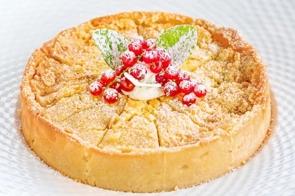 Homemade apple cake with redcurrant decoration — Stock Photo, Image