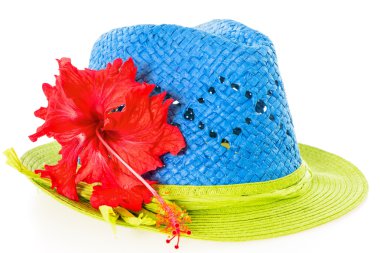 beyaz izole mavi ve yeşil yaz panama hasır şapka