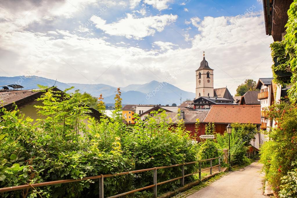 View of Sankt Wolfgang town in summer, upper Austria