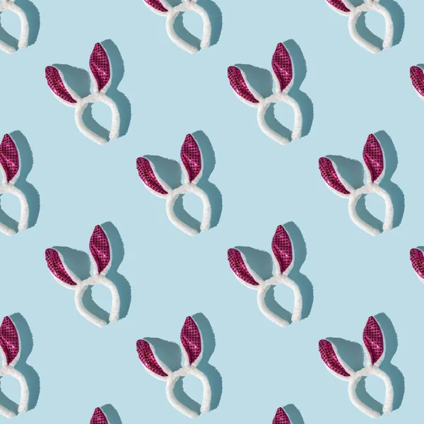 Patrón Pascua Orejas Conejo Rosadas Blancas Sobre Fondo Azul Vista — Foto de Stock