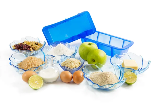 Baking fruit cake, raw ingredients — Stock Photo, Image