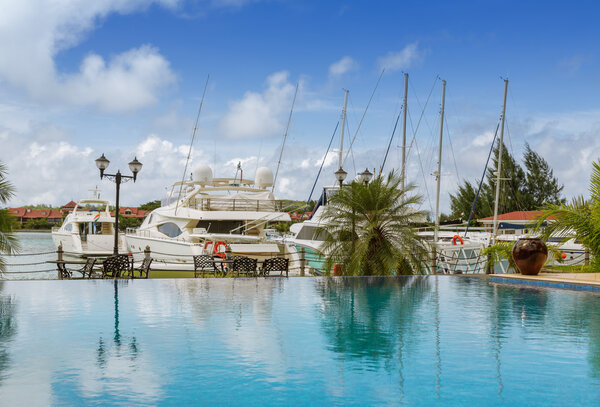 Swimming pool view at Warf marina, Seychelles, Mahe