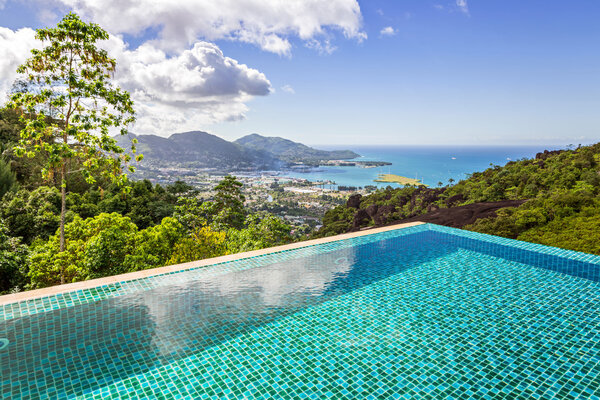 Stunning panoramic view of Mahe island, Seychelles from crystal 