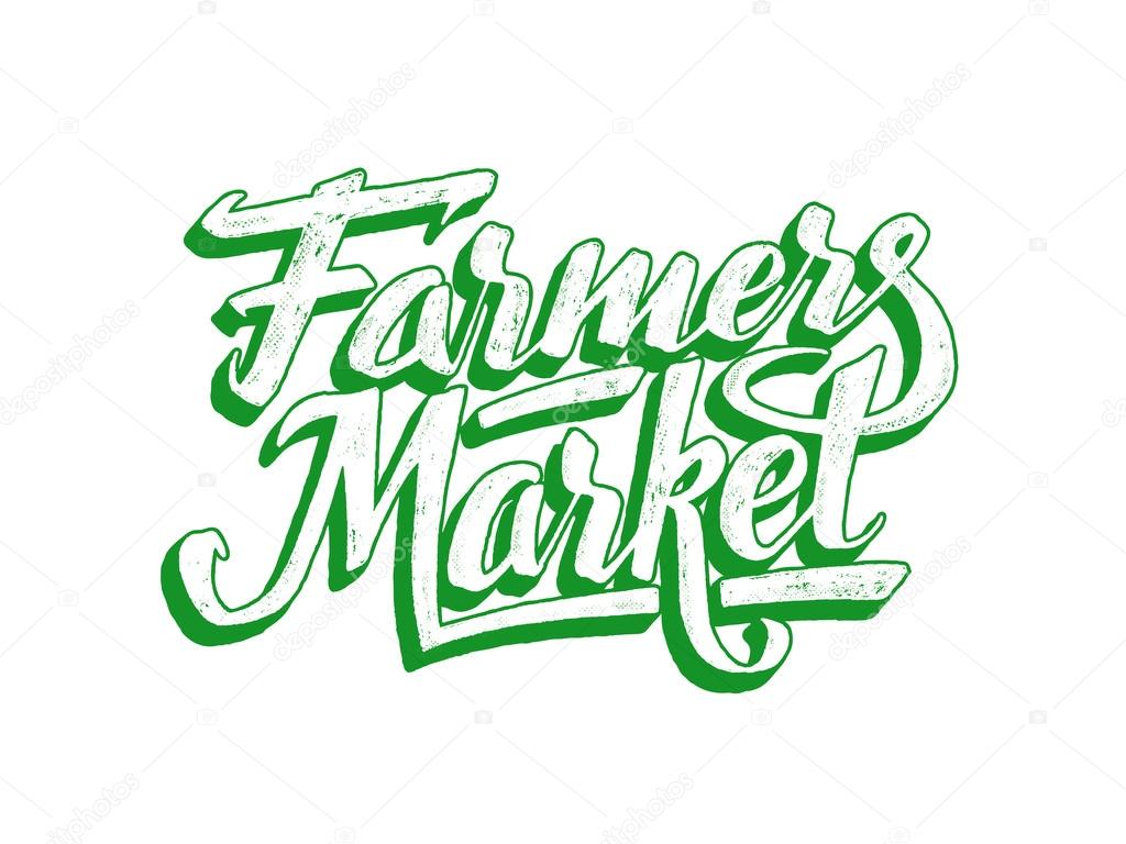 Farmers market hand lettering on white background. Vegan food retail banner. Retro vintage advertising poster with unique typography. Vector illustration