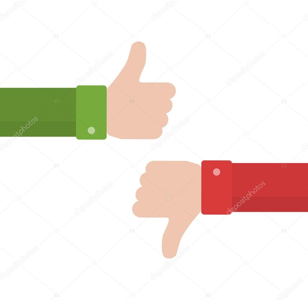 Thumbs up and thumbs down in flat style