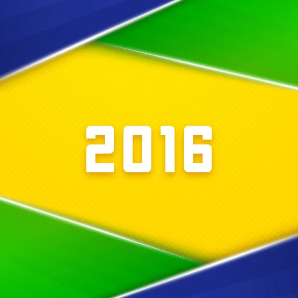 Brasilianische Flagge Farben Hintergrund mit 2016 Text — Stockvektor