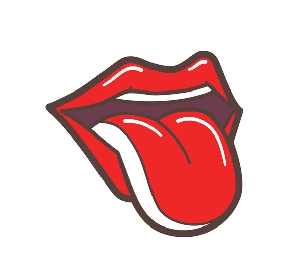 Boca abierta con labios rojos y lengua sobresaliendo — Vector de stock