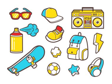 Gençlik Kültür sembolleri. Vektör hat simgeler