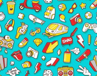 Kentsel yaşam tarzı simgeleri. Vektör seamless modeli