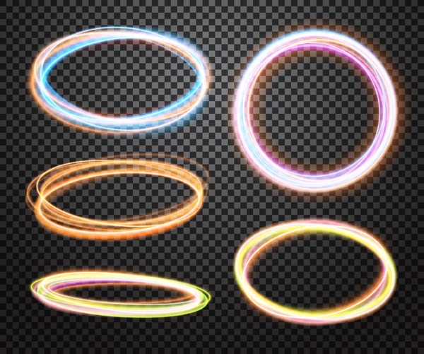 Set di cerchi trasparenti incandescenti. Effetti luce — Vettoriale Stock