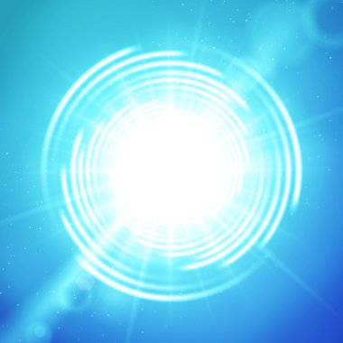 Parlayan güneş veya portal mavi vektör arka plan üzerinde