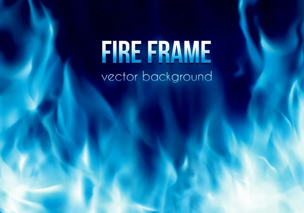 Banner vectorial con marco de fuego ardiente de color azul — Vector de stock