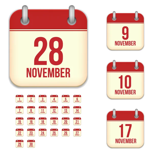November tear-off calendar isolated vector icons set — Stock Vector
