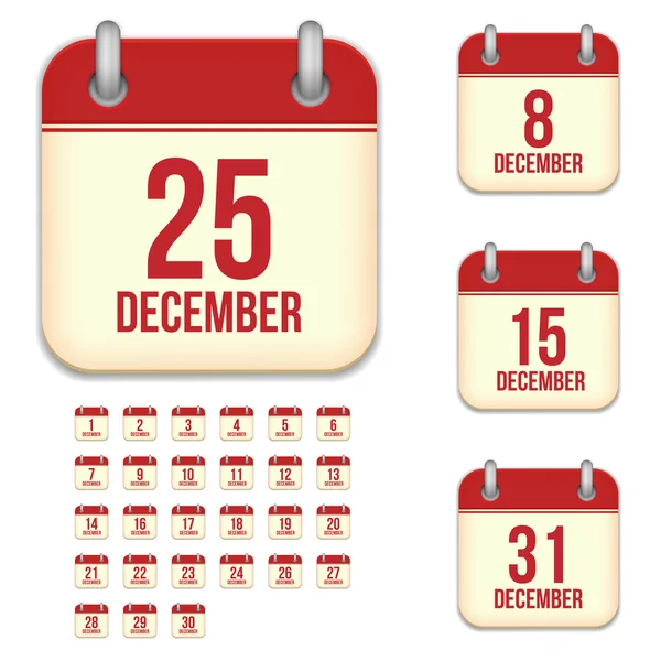 Décembre calendrier détachable isolé vecteur icônes ensemble — Image vectorielle