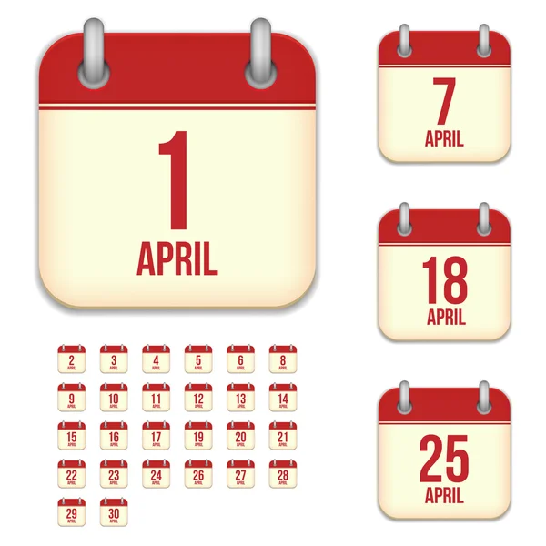April tear-off calendar isolated vector icons set — Stock Vector