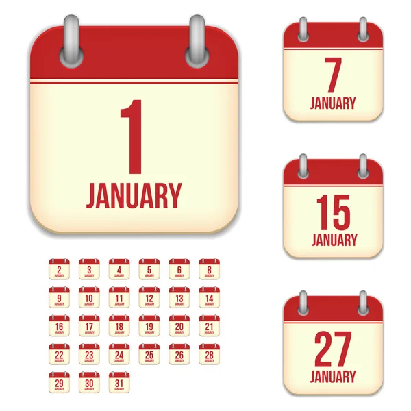 Januar Abreißkalender isolierte Vektorsymbole gesetzt — Stockvektor