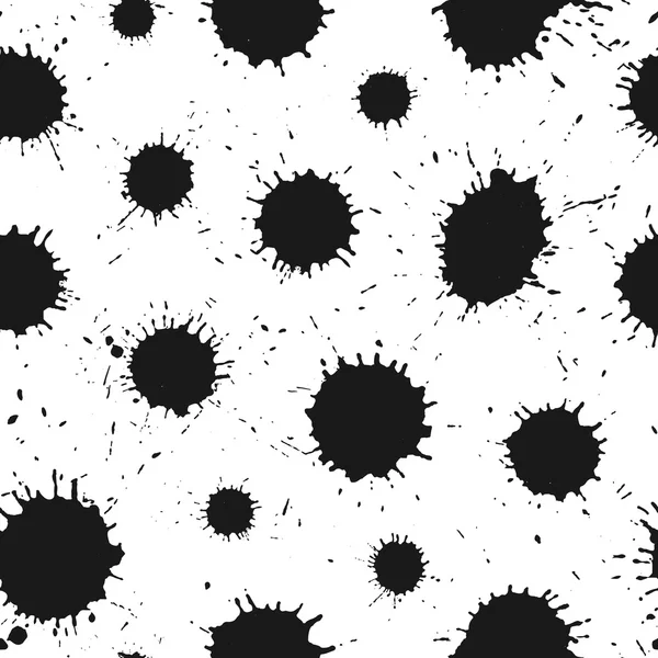 Black paint splashes on white. Seamless pattern — Stock Vector