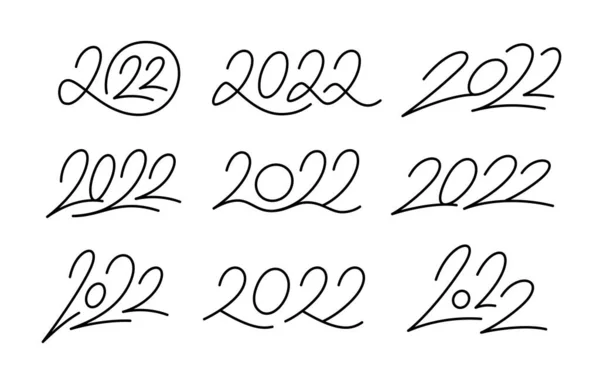 Set van 2022 kalligrafische nummers. Aanpasbare beroerte — Stockvector