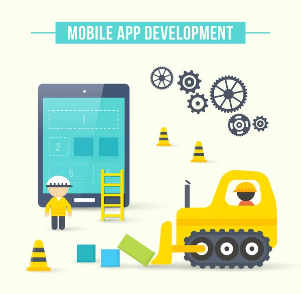 Vlakke stijl vector illustratie concept van mobiele app ontwikkeling — Stockvector