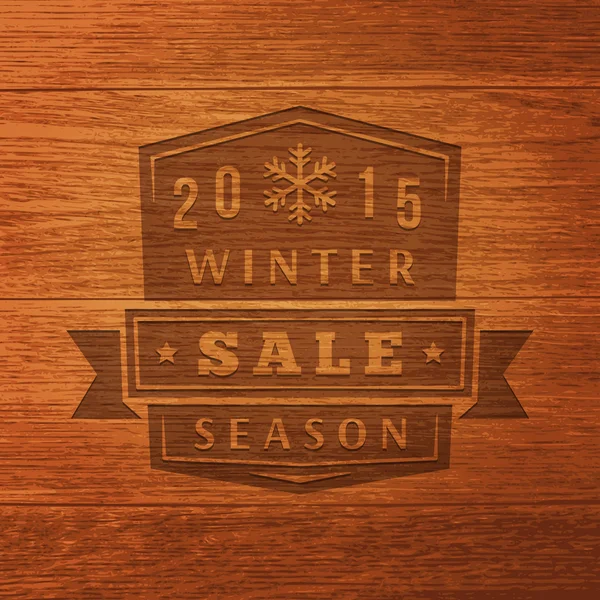 2015 Etiqueta de venta de invierno en textura de madera. Fondo vectorial — Vector de stock