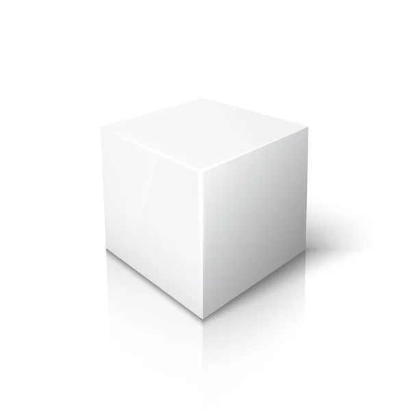 Cubo branco sobre fundo branco com reflexão — Vetor de Stock
