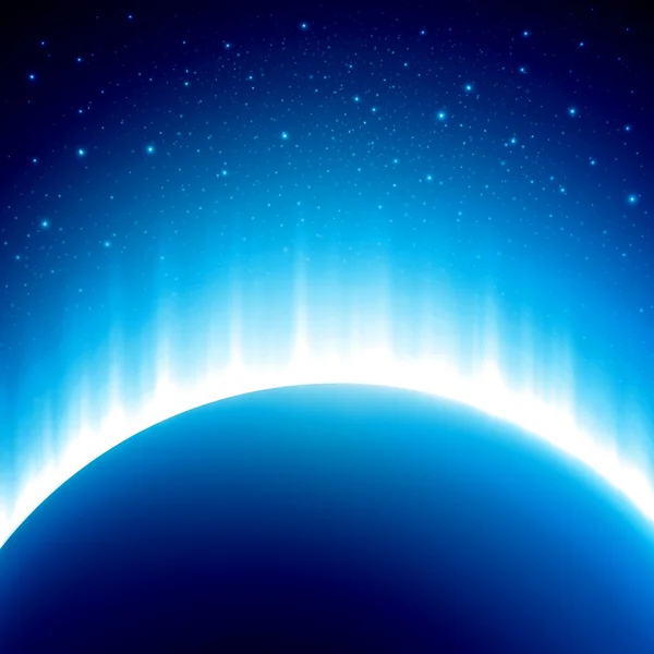 Fondo espacial de color azul oscuro con hermoso eclipse. Ilustración vectorial — Vector de stock