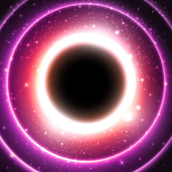 Fuego círculo brillante sobre un fondo del cosmos estrellado . — Vector de stock