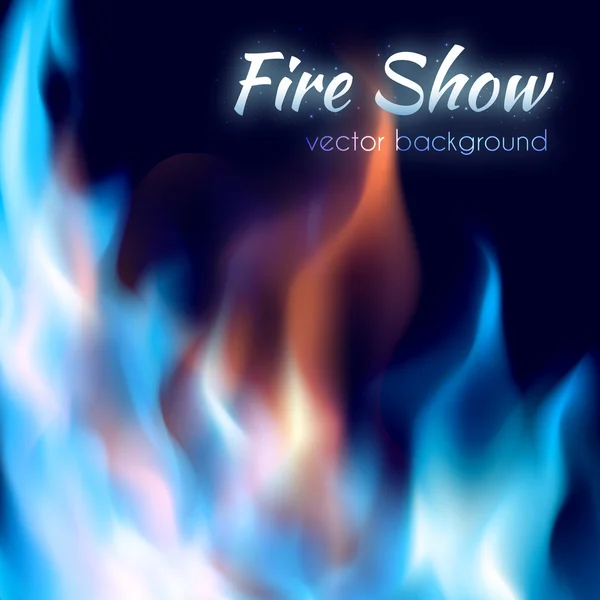 Cartel del espectáculo de fuego. Llama de fuego ardiente roja y azul abstracta — Vector de stock