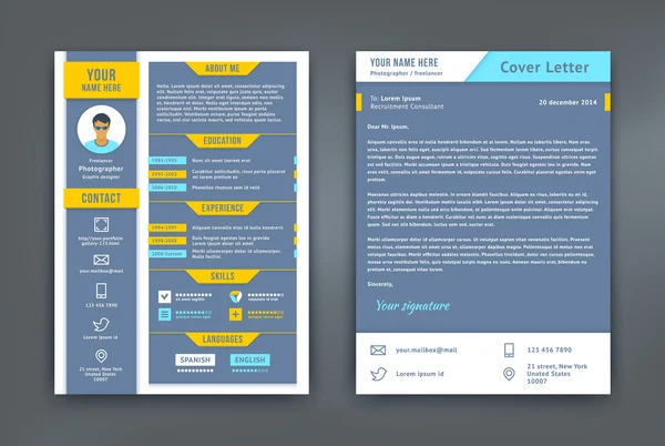 Currículo e carta de apresentação ou modelo de CV —  Vetores de Stock