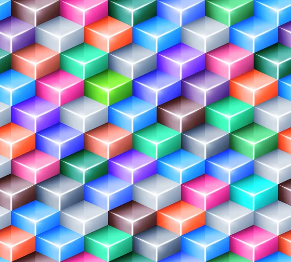 明るい色のキューブと幾何学的なシームレス パターンをベクトル — ストックベクタ