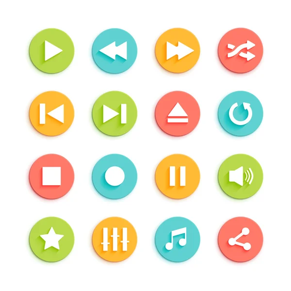 Media Player Material Design Vector Icons Set — Stock Vector