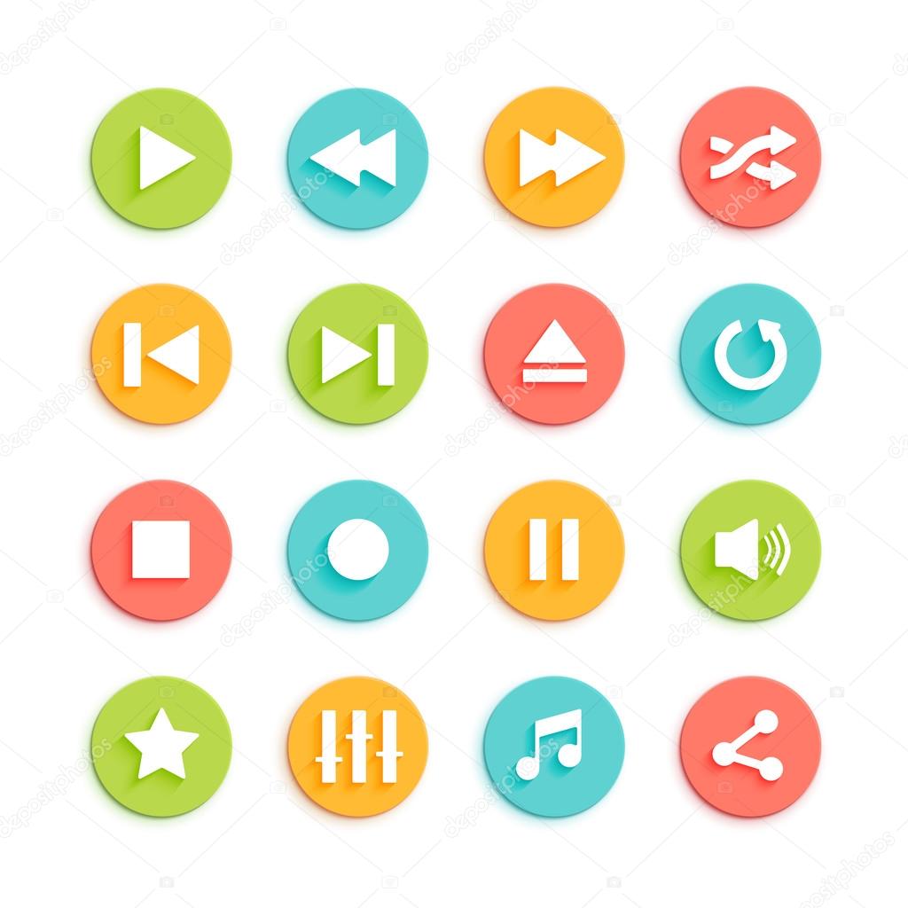 Media Player Material Design Vector Icons Set
