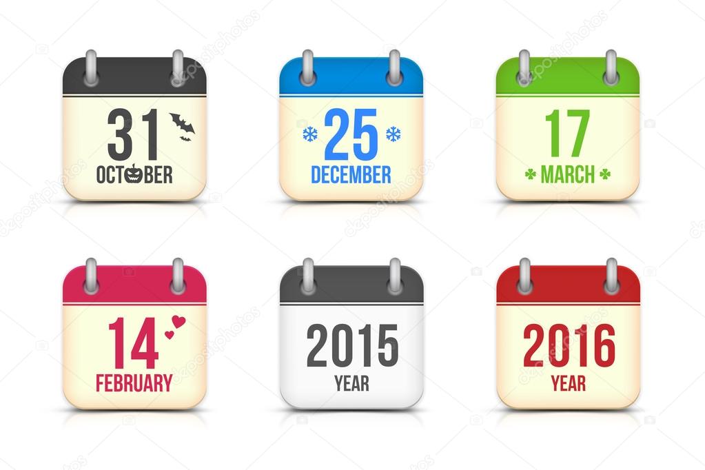 Vector calendar icons set for holidays