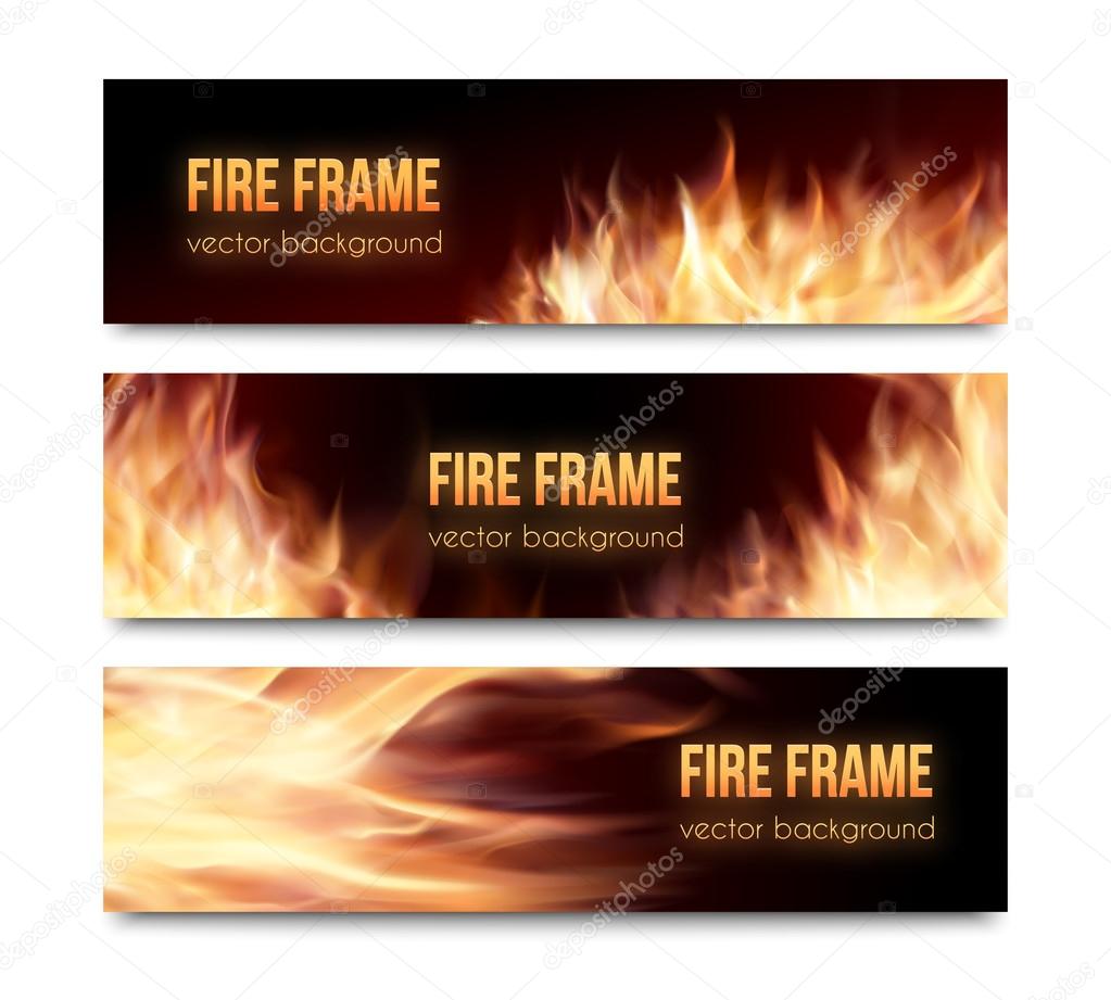 Vector banners set with realistic fire flames