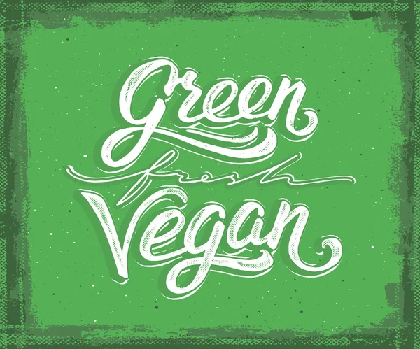 Letras verdes, frescas e veganas. Cartaz vintage —  Vetores de Stock