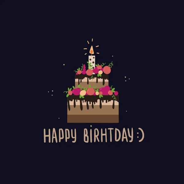 Happy birthday cake vector flat illustration dessert — Archivo Imágenes Vectoriales