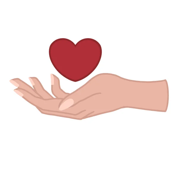 Hand and heart - love giving concept vector flat illustration — Archivo Imágenes Vectoriales