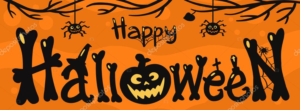 Happy Halloween Text Banner flat vector illustration