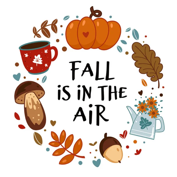 Fall Est Dans Les Airs Feuilles Vectorielles Illustration Plate — Image vectorielle