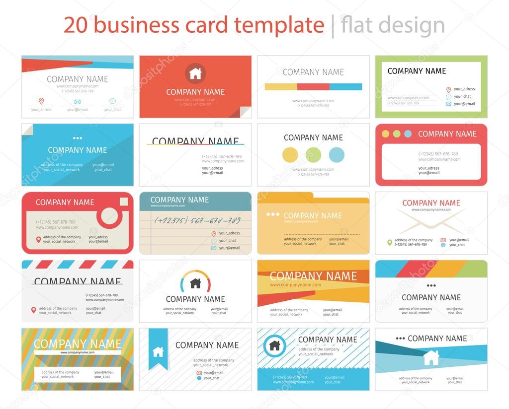 20 business card. Flat design.