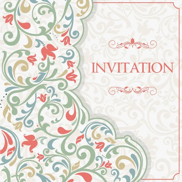 Vintage template with pattern and ornate borders. Ornamental lace pattern for invitation, greeting card, certificate. — Stock Vector